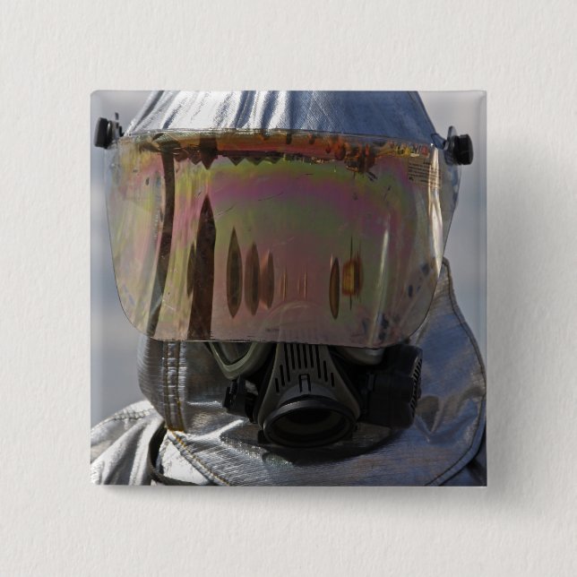 Close-up view of a firefighter 15 cm square badge (Front)