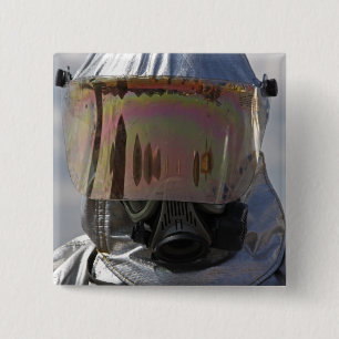 Close-up view of a firefighter 15 cm square badge