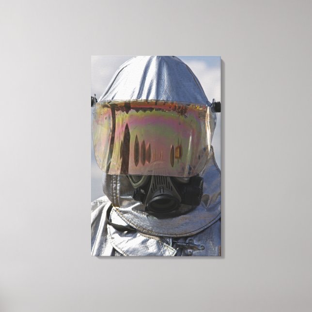 Close-up view of a firefighter canvas print (Front)