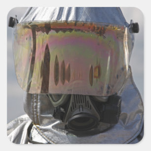 Close-up view of a firefighter square sticker