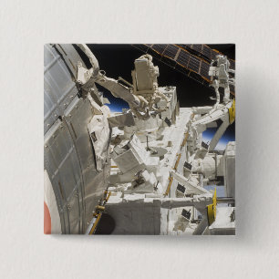 Close-up view of components 15 cm square badge