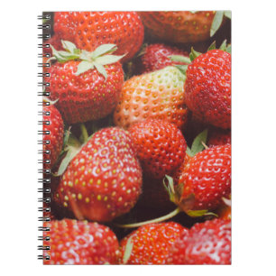 Close-up view on fresh summer strawberry with vint notebook