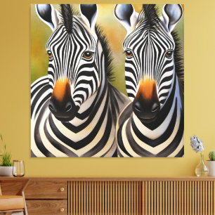 Close Up Zebra Pair Bold and Striking Wildlife Canvas Print