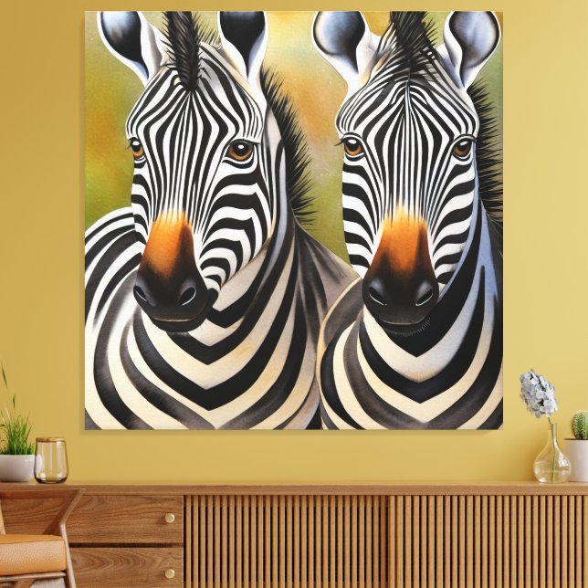 Close Up Zebra Pair Bold and Striking Wildlife Canvas Print (Insitu(LivingRoom))