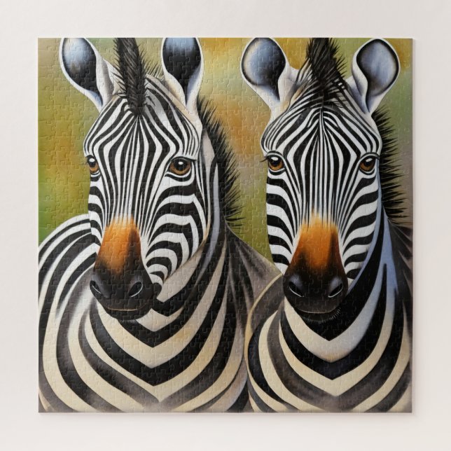 Close Up Zebra Pair Bold and Striking Wildlife Jigsaw Puzzle (Vertical)