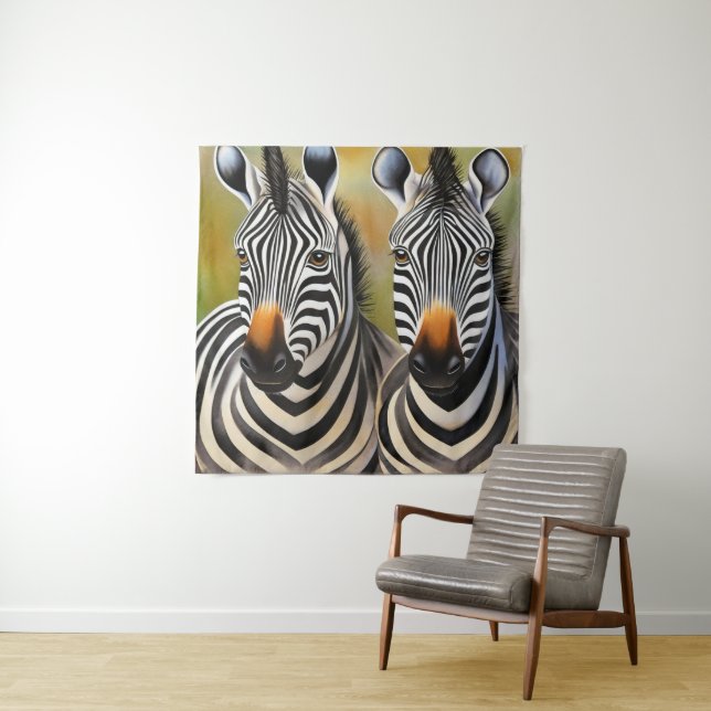 Close Up Zebra Pair Bold and Striking Wildlife Tapestry (In Situ)
