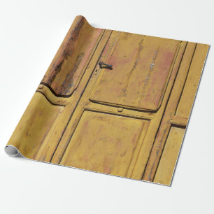 Closed brown wooden cabinet wrapping paper