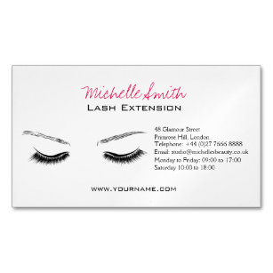 Closed eyes long lashes lash extension 	Magnetic business card