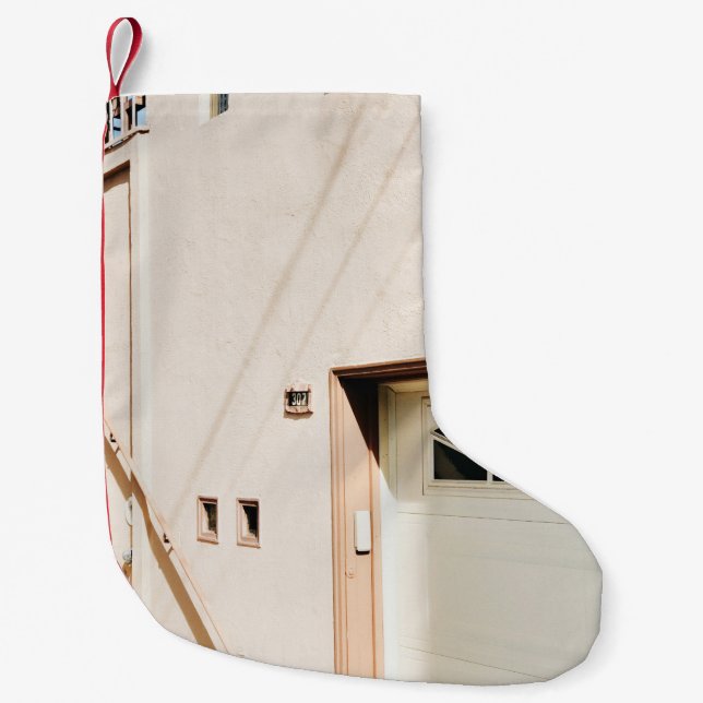 CLOSED WHITE WOODEN DOOR SMALL CHRISTMAS STOCKING (Front)