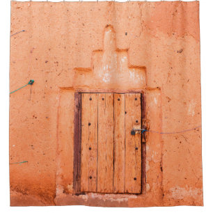 Closed wooden window in traditional moroccan house shower curtain