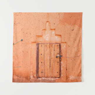 Closed wooden window in traditional moroccan house tapestry