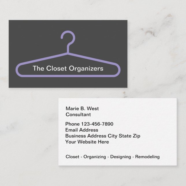 Closet Organising Design Purple Business Card (Front/Back)