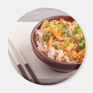 Closeup Asian dish of rice noodles and vegetable Magnet
