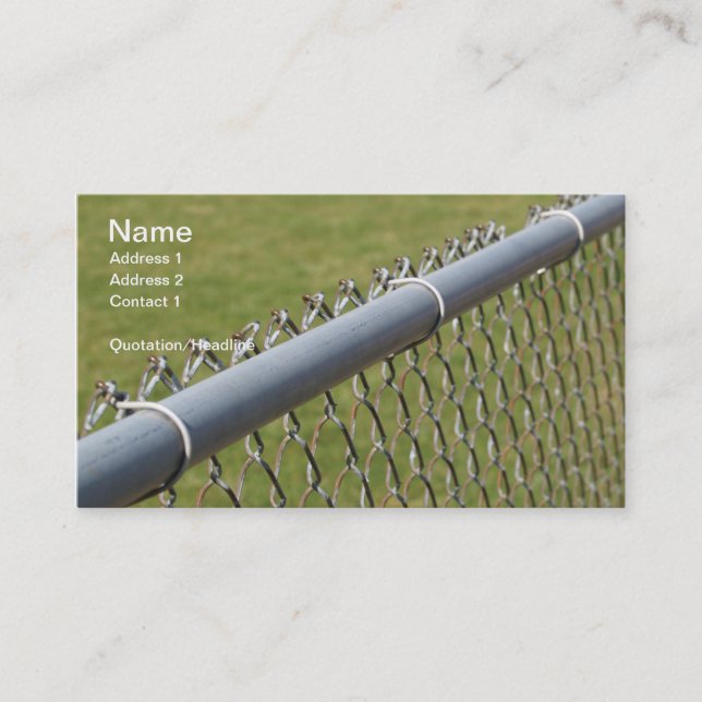 closeup detail of a metal chain link fence business card (Front)