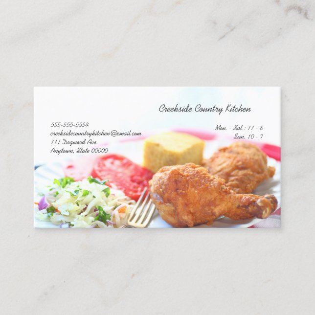 Closeup fried chicken dinner with copy space business card (Front)