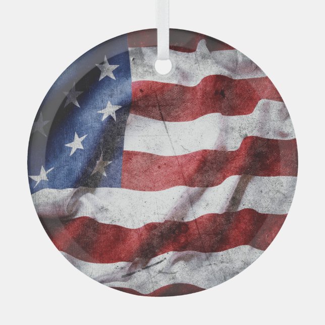 Closeup grunge American flag. Glass Tree Decoration (Front)