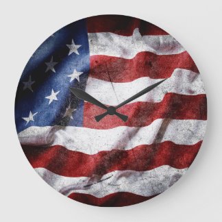 Closeup grunge American flag. Large Clock