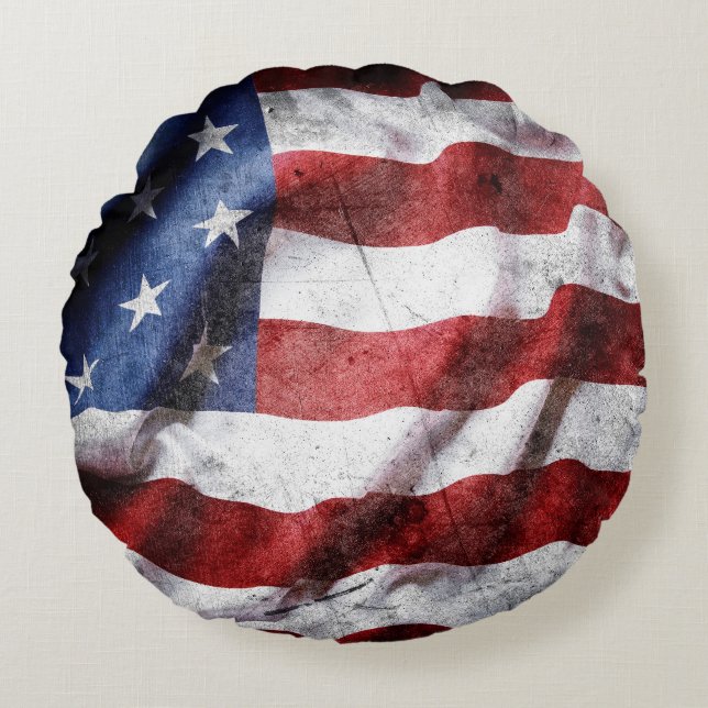 Closeup grunge American flag. Round Cushion (Front)