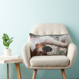 Closeup Impressionist Painted Longhorn Lumbar Cushion