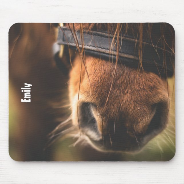 Closeup of a Cute Brown Horse Nose Personalised Mouse Mat (Front)
