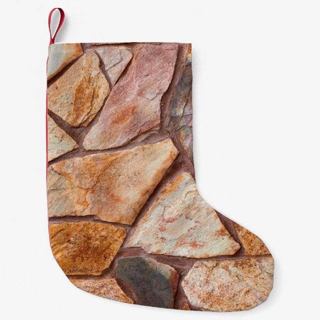 Closeup of a stone wall as a backgroundwallpaper,p small christmas stocking (Front)