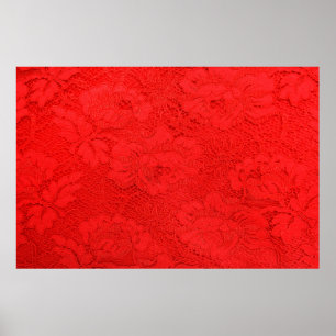 Closeup of fine elegant red lace texture with seam poster