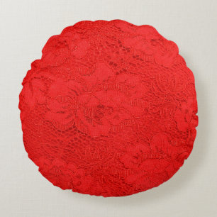 Closeup of fine elegant red lace texture with seam round cushion