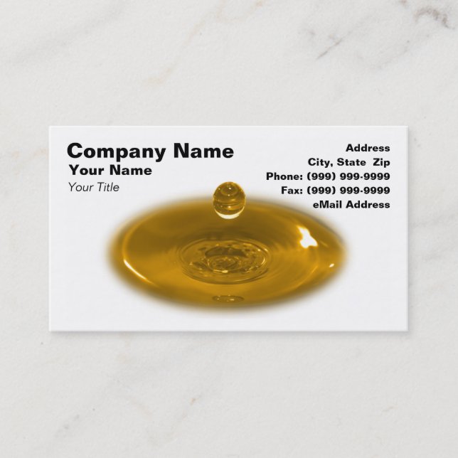 Closeup of Gold Liquid Drop Business Card (Front)