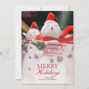 Closeup of Handmade Snowman ornament décor. Holiday Card