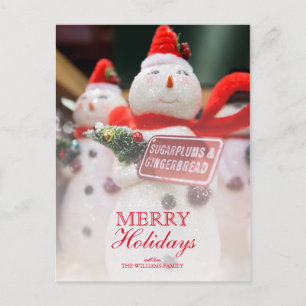 Closeup of Handmade Snowman ornament décor. Holiday Postcard