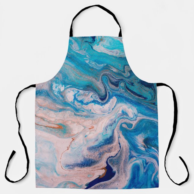 Closeup of mixed blue and white abstract marble te apron (Front)
