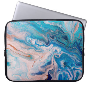 Closeup of mixed blue and white abstract marble te laptop sleeve