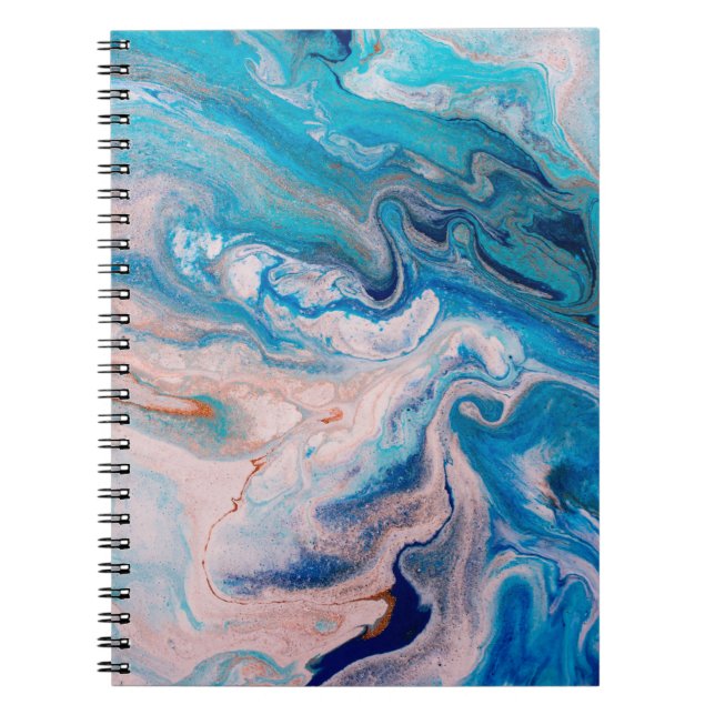 Closeup of mixed blue and white abstract marble te notebook (Front)