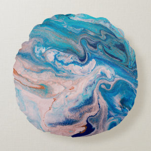 Closeup of mixed blue and white abstract marble te round cushion