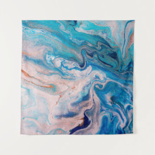 Closeup of mixed blue and white abstract marble te tapestry