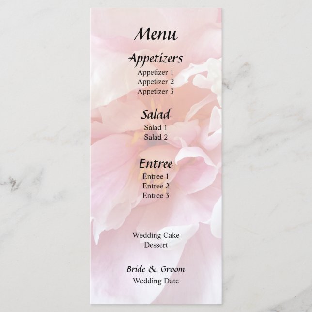 Closeup of Pale Pink Peonies Menu (Front)