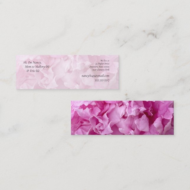 Closeup of pink peonies mum mini business card (Front/Back)