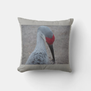 Closeup of the face of a Sand Hill Crane Cushion