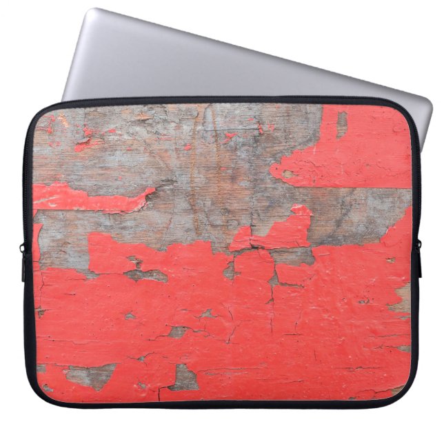 Closeup old and peeling painted wood board backgro laptop sleeve (Front)
