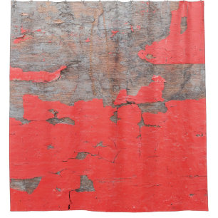 Closeup old and peeling painted wood board backgro shower curtain