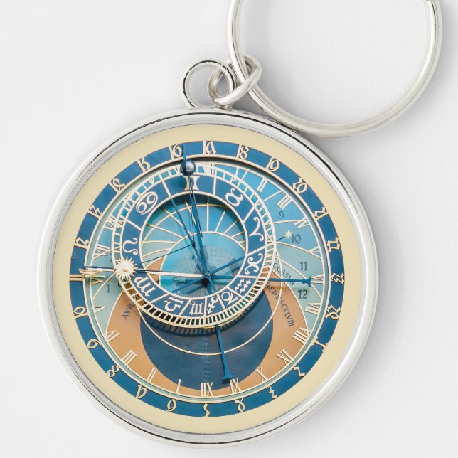 Closeup on Prague Astronomical Clock, Czech R. Key Ring (Front)