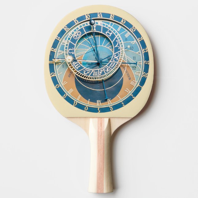 Closeup on Prague Astronomical Clock, Czech R. Ping Pong Paddle (Front)