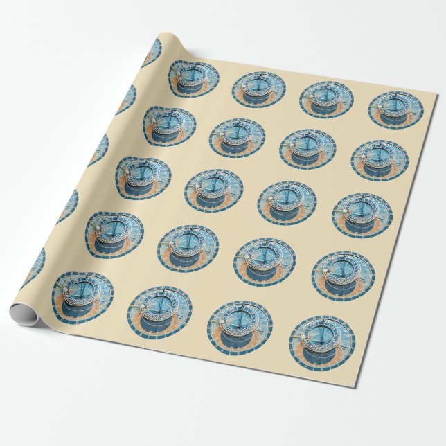 Closeup on Prague Astronomical Clock, Czech R. Wrapping Paper (Unrolled)