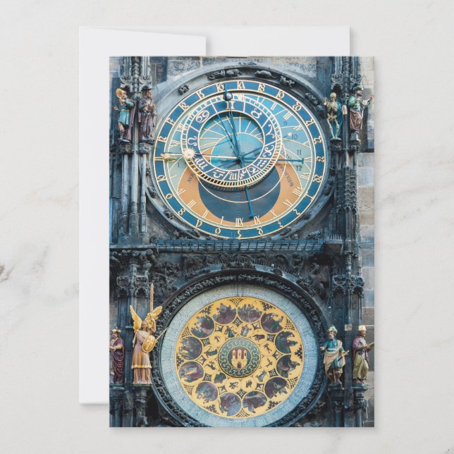 Closeup on Prague Astronomical Clock Invitation (Front)