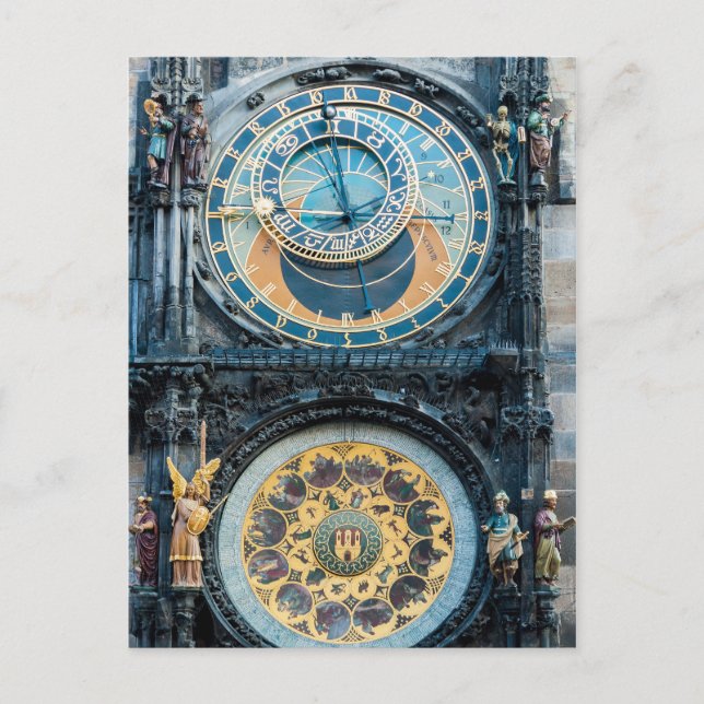 Closeup on Prague Astronomical Clock Postcard (Front)