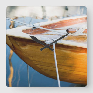 Closeup On Tied Up Boat Square Wall Clock