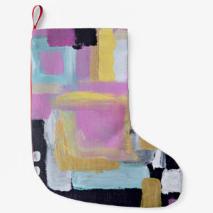 Closeup photo multicolored painting small christmas stocking