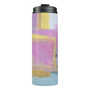 Closeup photo multicolored painting thermal tumbler
