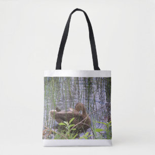 Closeup photo of a duck tote bag
