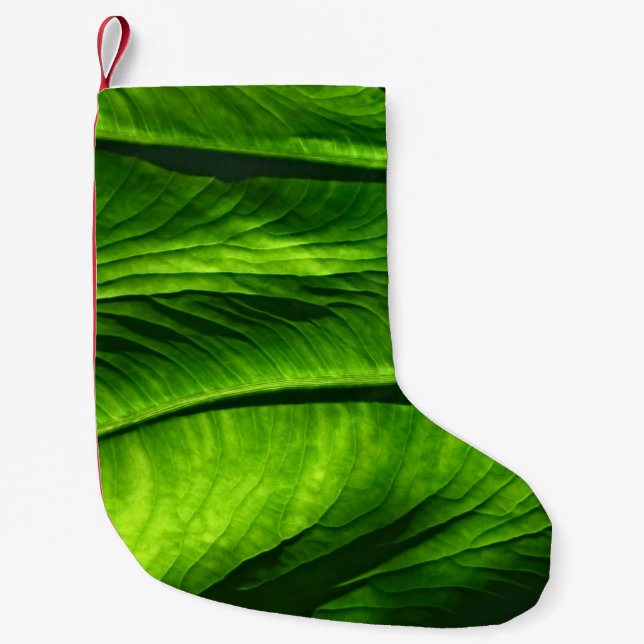 Closeup photo of green leaf small christmas stocking (Front)
